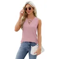 Elegant women's pink jacquard V-neck sleeveless vest top with criss-cross strappy detail - Deep Pink
