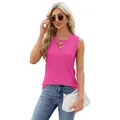 Pink V-neck tank top with lattice detail and jacquard pattern - Rose Pink