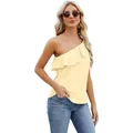Elegante top de un hombro con volantes en amarillo claro para mujer, blusa de verano - XL / Tops / Amarillo