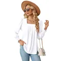 Elegante top blanco de manga larga con cuello cuadrado y textura jacquard plisada - S / Tops / Blanco