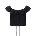 Chaleco negro elegante de estilo francés con bordados de encaje y volantes dulces para la mujer - S / Tops / Negro