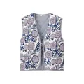 Detailed view of floral quilted vest with V-neck, tie front and striped lining - S / Tops / White Floral Print
