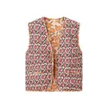 Close-up detail of the quilted floral pattern and tie-front on this vintage style vest - S / Tops / Pink Floral