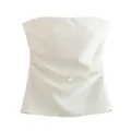 Elegant white pleated strapless tube top for summer fashion, slim fit versatile style - XS / Tops / White