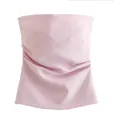 Elegant light pink strapless tube top with pleated details, slim-fit summer crop vest - XS / Tops / Pink