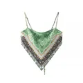 Green paisley print women's bandana camisole with irregular hem and adjustable straps - S / Top - Positioned Print Style (8#)