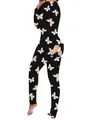 Ein Slim-Fit Damen-Schlafanzug mit Schmetterlingsprint und funktionaler Gesäßklappe mit Knöpfen - 2XL / Oberteil Und Unterteil / Schwarze Schmetterlingsanhänger