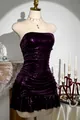 Elegantes lila Pailletten-Minikleid, trägerlos und figurbetont mit Rüschendetail - S / Oberteil Und Unterteil / Lila