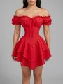 Vista dettagliata frontale di un mini abito a corsetto rosso con maniche a sbuffo - Taglia S / Top / Rosso