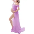 Side view of elegant lavender sheer maternity dress with high split for photography session - Light Purple