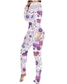 Langärmliger Damen-Overall mit Blumenmuster und funktionellem Po-Schlitz-Design - 2XL / Oberteil Und Unterteil / Lila Schmetterlingsdruck