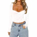 Elegant and sexy white floral lace long sleeve crop top with low-cut neckline for women - S / Tops / White