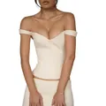 Top a corsetto in cotone con spalle scoperte bianco crema con design aderente e modellante - Taglia S / Top / Albicocca