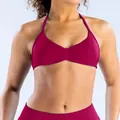 High-performance seamless matte nylon yoga halter bra in deep maroon for gym fitness - XS / Tops / Berry Red