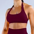 Hochelastisches nahtloses Yoga-Set mit Neckholder-Sport-BH und passender Leggings - XS / Oberteil Und Unterteil / Winterbeere