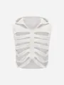 Witte mouwloze hoodie met skelet ribbenkast ontwerp voor streetwear of verkleedpartij - S / Tops / Wit