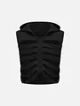 Gothic zwart mouwloos vest met capuchon en creatief skelet ribbenkast ontwerp. - S / Tops / Zwart