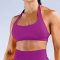 Seamless high stretch quick-dry halter-neck sports bra and leggings set in purple - XS / Top And Bottom / Berry Red