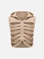 Uniek vest met capuchon en skeletontwerp in kaki beige - S / Tops / Tan
