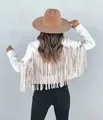 Stylish white long sleeve fringe jacket for women featuring back and sleeve boho tassel details - S / Tops / White (Thickened)