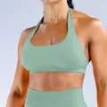 Hellgrünes nahtloses Halter-Sport-BH und Yoga-Leggings Fitness-Set für Damen Training - XS / Oberteil Und Unterteil / Palmgrün