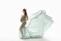 Detail of flowing green chiffon train on a maternity photography dress for photoshoot - One Size / Top And Bottom / Freshwater Green