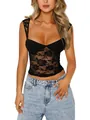 Sexy top sottoveste corto senza maniche in pizzo nero con motivo floreale - Taglia S / Top / Nero