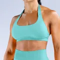 Nahtloses Yoga-Set in Mintgrün mit Leggings und Halter-Sport-BH, hoch tailliert - XS / Oberteil Und Unterteil / Mintgrün