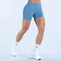 Women's blue seamless yoga shorts, high-elasticity quick-dry athletic shorts for gym workouts. - Misty Blue