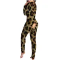Leopardenmuster Overall-Schlafanzug für Erwachsene mit funktionaler hinterer Knopfklappe - 2XL / Oberteil Und Unterteil / Leopardenprint