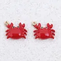 Macro detail of red enamel crab charms for DIY jewelry making with gold-tone loops - Crab / 1 Piece