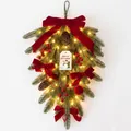 Festive Christmas inverted tree swag with red velvet bows and warm LED lights decor - Width 35 * Length 60 cm / Christmas Teardrop Swag with Lights