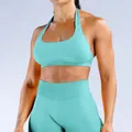 Türkisfarbenes nahtloses Yoga-Set mit Halter-Sport-BH und High-Waist-Leggings - XS / Oberteil Und Unterteil / Mintgrün