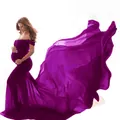 Robe de maternité violette élégante pour photographie avec longue traîne en mousseline - Taille unique / Haut Et Bas / Violet
