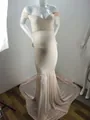 Elegant nude mercerized cotton maternity photography dress featuring a long chiffon trail - One Size / Top And Bottom / Fruit Pink