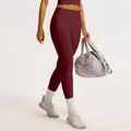 High-waisted seamless yoga leggings in dark red for fitness and running gym workouts - Cherry Red