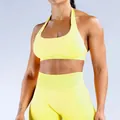 Nahtloses, hochelastisches Yoga-Set mit Halter-Sport-BH und Leggings in Hellgelb - XS / Oberteil Und Unterteil / Hellgelb