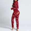 Roter Jumpsuit-Schlafanzug mit Notendruck und funktioneller Gesäßklappe - S / Oberteil Und Unterteil / Rote Musiknote