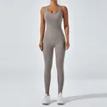 Professional high-elastic one-piece yoga jumpsuit in grey for women's fitness and gym - Flaxen