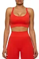 Close-up of seamless red sports bra and high-waisted leggings with ribbed textures. - M / Top And Bottom / Cami Top And Shorts / Red