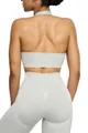 Detail of light grey seamless yoga set showing halter top and high-waisted leggings back - S / Top And Bottom / Halter Top And Shorts / Grey Blue