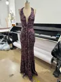 Detailed view of a purple leopard print halter maxi dress with a sexy deep V-neckline - XS / Slim Halter Deep V Maxi Dress / Leopard Print