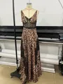 Detailed view of leopard print lace patchwork maxi dress with sexy spaghetti straps - XS / Dresses / Leopard Print