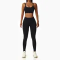 Professional black seamless high-waist yoga set with sports bra and gym leggings - S / Top And Bottom / Cami Top And Leggings / Black