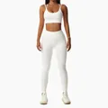 Seamless white yoga set featuring high-waist leggings and a matching supportive sports bra - S / Top And Bottom / Cami Top And Leggings / White