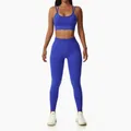 Electric blue seamless yoga set including high waist leggings and halter sports bra - S / Top And Bottom / Cami Top And Leggings / Blue