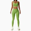 Women's two-piece seamless high-waisted yoga set in vibrant lime green for fitness workouts - S / Top And Bottom / Cami Top And Leggings / Green