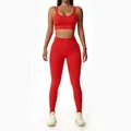 Vibrant red two-piece seamless yoga set with high-waist leggings and a strappy sports bra - S / Top And Bottom / Cami Top And Leggings / Red
