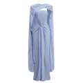 Elegant lavender off-shoulder tube maxi dress with pleated bodice and long cape detail - XS / Dresses / Blue
