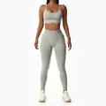 Seamless two-piece yoga set in light mint green featuring high waist push-up leggings - S / Top And Bottom / Cami Top And Leggings / Grey Blue